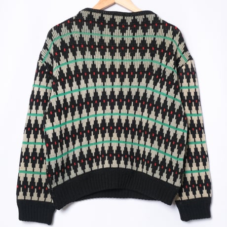 60s France Vintage Boat Neck Patterned All Over Knit