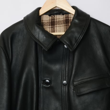 70s French Vintage Leather Jacket (Corbusier Jacket)-BrownCheck