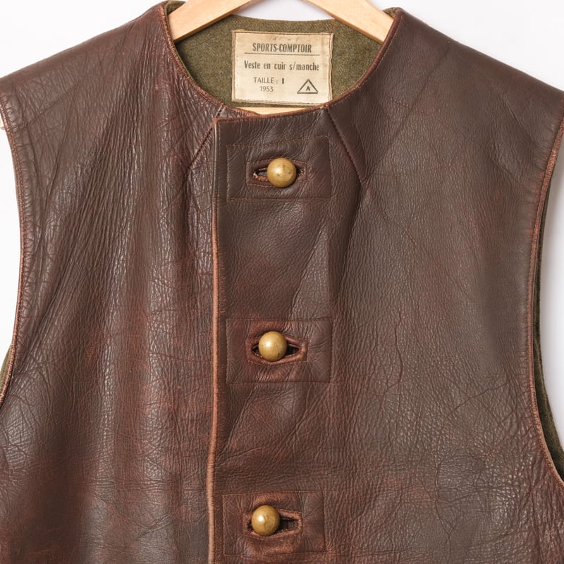 50s Dutch Army Leather Vest Size 1 | Ugla パンと古着と本