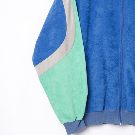 80s Vintage adidas Ventex Velours Track Jacket Blue × Light Green × Gray (Made in France)