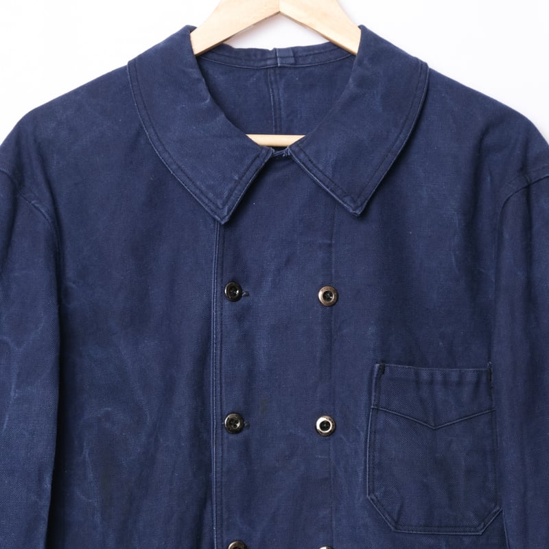 30s-40s France Vintage Blue Cotton Twill Doubl 30s-40s France Vintage Blue Cotton Twill Doubl