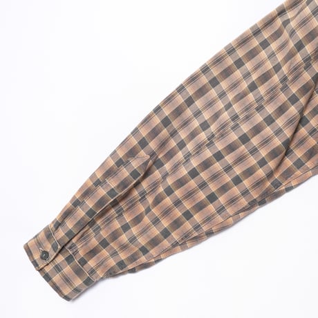 40-50s France Vintage Checked Granpa Shirt Orange × Dark Brown