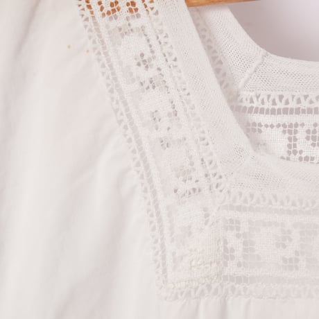 Early 1900s France Antique Cotton No sleeve Night Dress