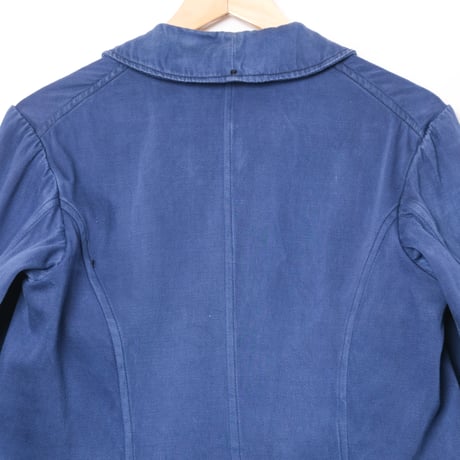 30s France Vintage Adolphe Lafont Blue Moleskin Double Breasted Work Jacket