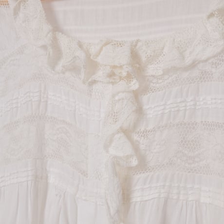 〜1930s French Antique Cotton Lace Short Sleeve Night Dress  1