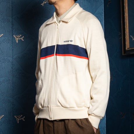 70-80s Vintage adidas Track Jacket White Navy & Red Line (Made in West Germany)