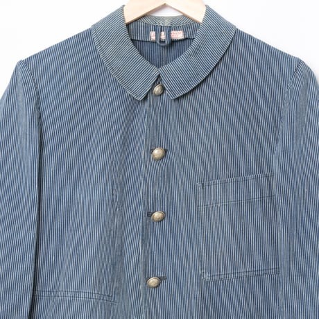 -30s France Vintage ETAT Belle Jardiniere Indigo Striped Work Jacket