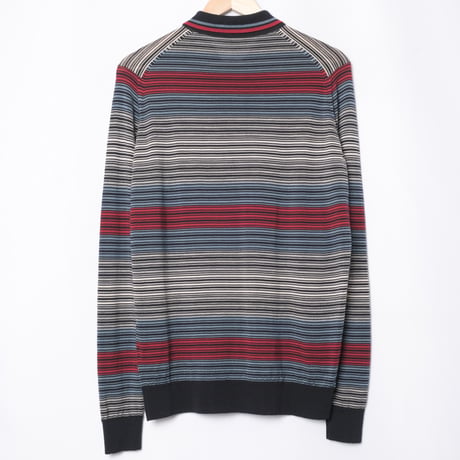 00s- JOHN SMEDLEY Merino Wool Knit Polo Shirt Navy（Made in England）