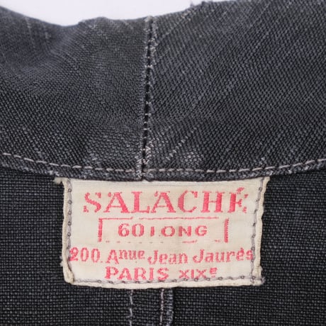 30-40s France Vintage SALACHE Black Linen  Maquignon Coat Size 60L