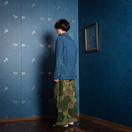 30s Marine Nationales Shawl Collar Indigo Linen Smock