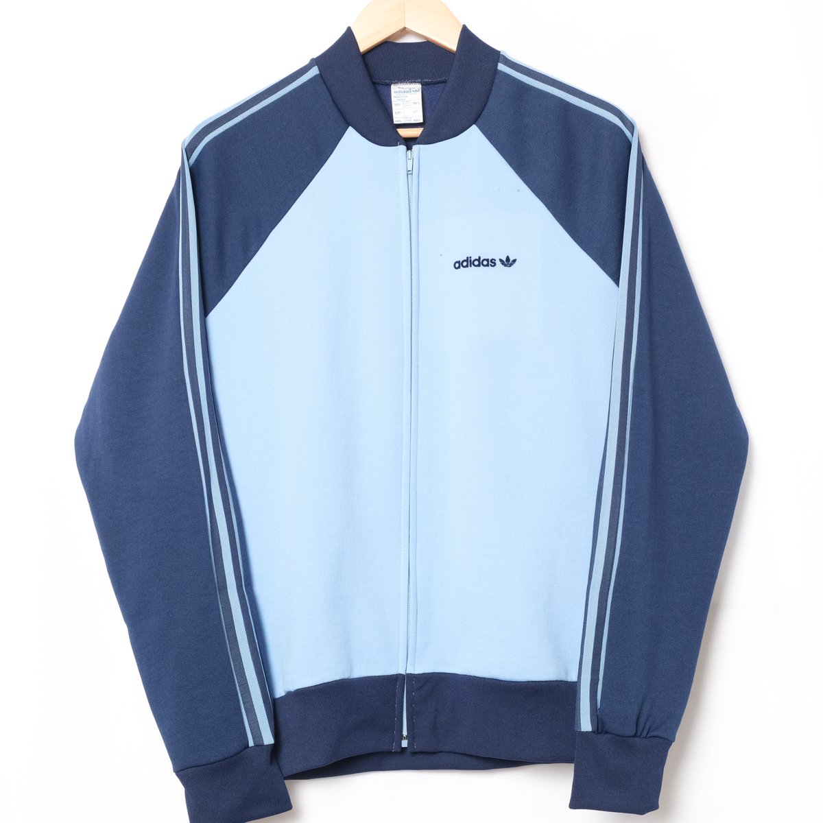 80s Vintage adidas Collarless Track Jacket Light Blue × Navy