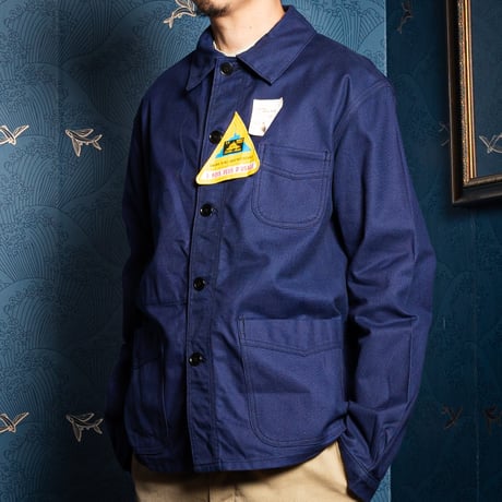 40s France Vintage Le Mont Sant Michel Blue Cotton Twill Work Jacket Dead Stock