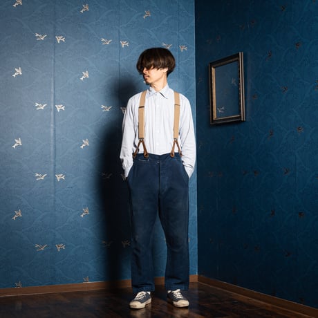 -30s France Vintage Fireman Indigo Linen HBT Trousers