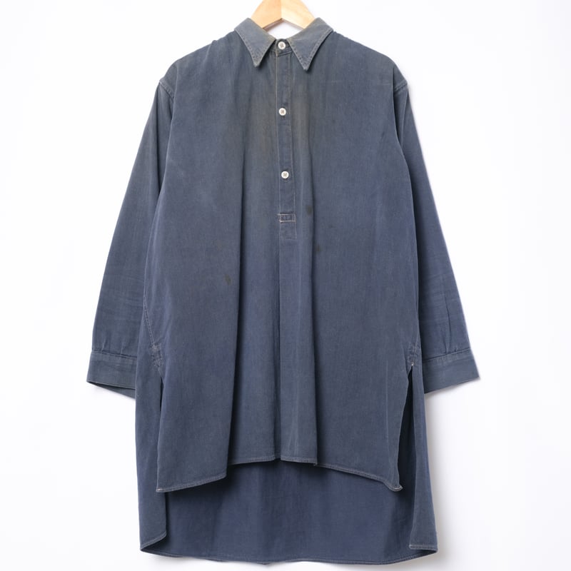 40-50s France Vintage Cotton Granpa Shirt Blue 