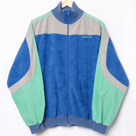 80s Vintage adidas Ventex Velours Track Jacket Blue × Light Green × Gray (Made in France)