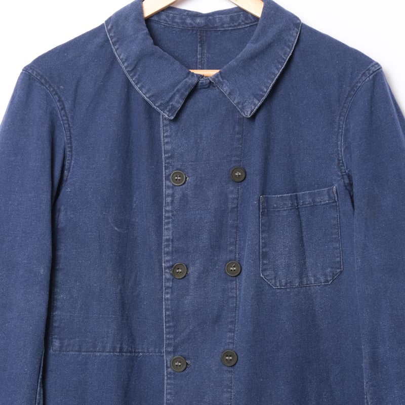 30s France Vintage Blue Cotton Linen Double Br 30s France Vintage Blue Cotton Linen Double Br