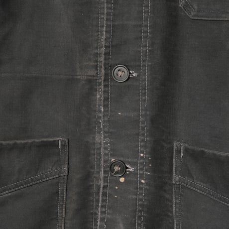 40s France Vintage Le Mont Saint Michel Black Moleskin Work Jacket