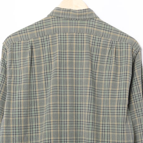 40-50s France Vintage Checked Granpa Shirt Green × Navy