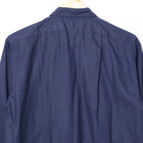 40-50s France Vintage Cotton Linen Blue Granpa Shirts Dead Stock 1