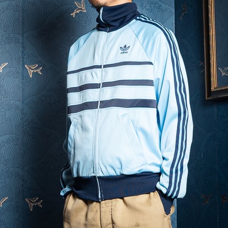 70-80s Vintage adidas Track Jacket Model  First Light Blue× Navy（Made in France)