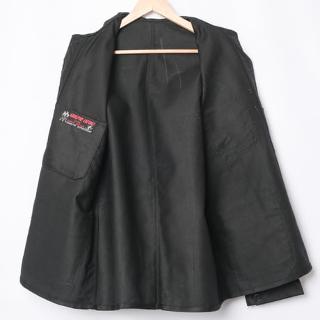 40-50s France Vintage Adolphe Lafont Black Moleskin Work Jacket Dead Stock