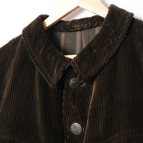 30-40s France Vintage Adolphe Lafont Dark Brown Corduroy Hunting Jacket