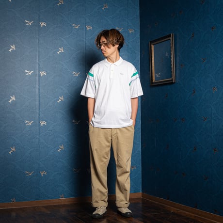 80s Vintage adidas Ventex Short Sleeve Polo Shirt White × Light Blue Green Line（Made in France）