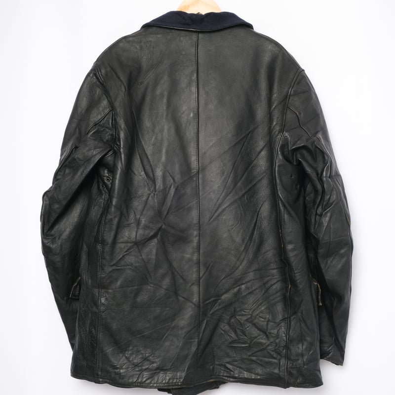 40s-50s France Vintage MTVC Leather Jacket Wool