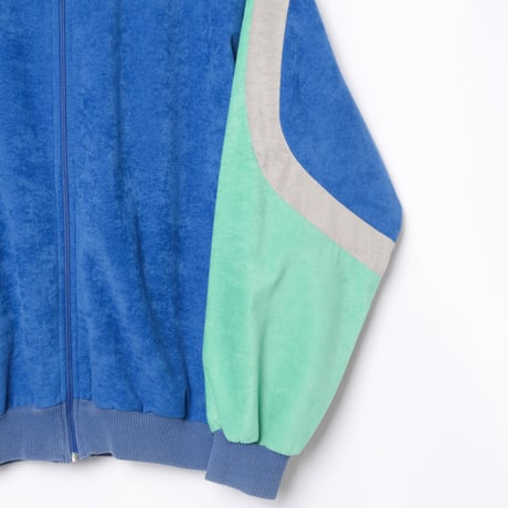 80s Vintage adidas Ventex Velours Track Jacket Blue × Light Green × Gray (Made in France)