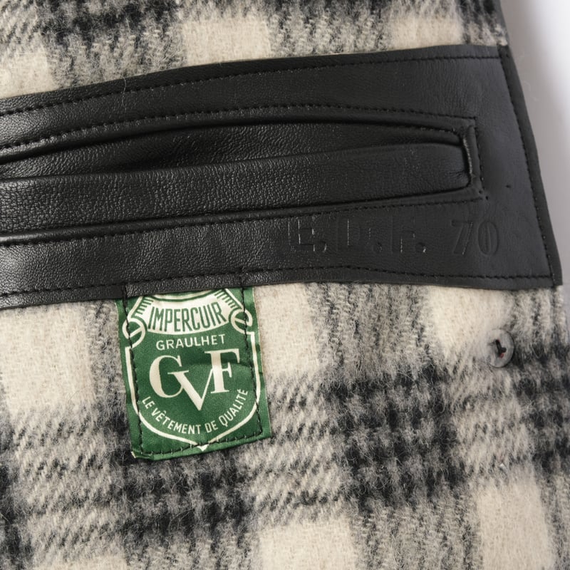 70s France Vintage GVF Leather Jacket Wool Coll