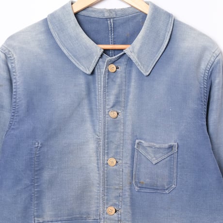 30-40s France Vintage Paul Passant Blue Moleskin Work Jacket