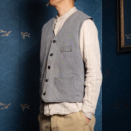 30-40s France Vintage Stripe Cotton Stripe Gillet 2