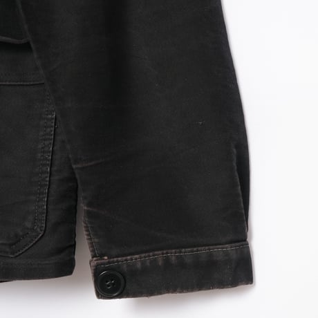40-50s France Vintage Le Mont St Michel Black Moleskin Jacket
