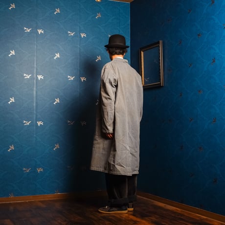 40-50s French Vintage DUTHILLEUL&MINART Black Chambray Atelier Coat