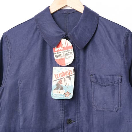 40s France Vintage Le Robste Blue Light Moleskin Jacket Dead Stock
