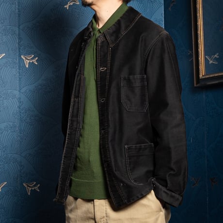 40s France Vintage Dubure & Deverchere Black Moleskin Work Jacket