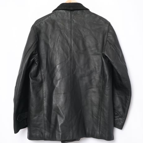 50s France Vintage L'IDEAL Leather Jacket Herringbone Wool Collar (Corbusier Jacket)