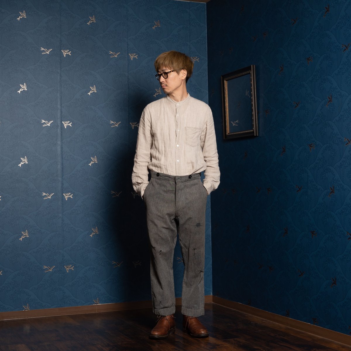 フランス　ヴィンテージ　シャンブレー　トラウザーズ 30-40s French Vintage Black Chambray Trousers