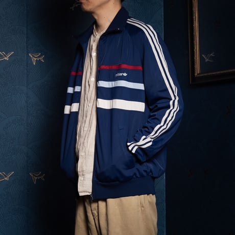 80s Vintage adidas Track Jacket Model First Navy×Bordeaux Pale Blue×Pale Grey（Made in Hungaria）