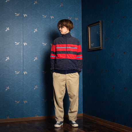 70-80s Vintage adidas Ventex Velours Track Jacket Dark Navy × Red (Made in France)