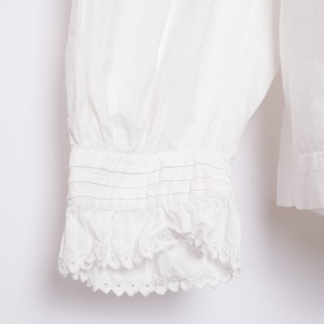 Early 1900s France Antique Frill Cotton Blouse