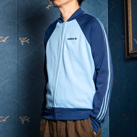 70-80s Vintage adidas Collarless Track Jacket Light Blue × Navy