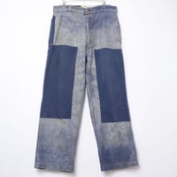 40-50s France Vintage Le Mont St Michel Blue Moleskin Pachwork Trousers
