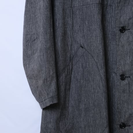 40-50s French Vintage  Black Chambray Atelier Coat  Cotton Linen Size 46 Dead Stock