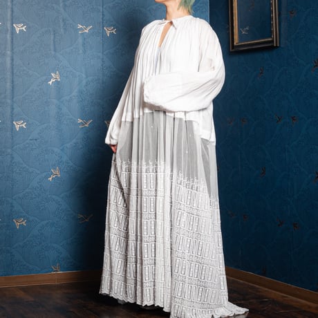 -30s France Antique Linen Long Church Smock