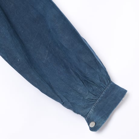 -30s France Antique Indigo linen Biaude (Fullopen)