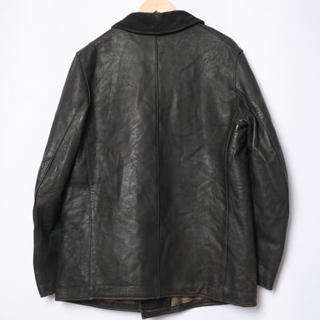 50s-60s France Vintage Leather Jacket Wool Collar (Corbusier Jacket)