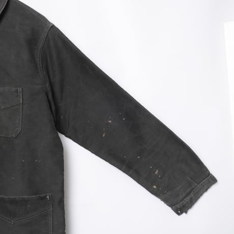 40s France Vintage Le Mont Saint Michel Black Moleskin Work Jacket