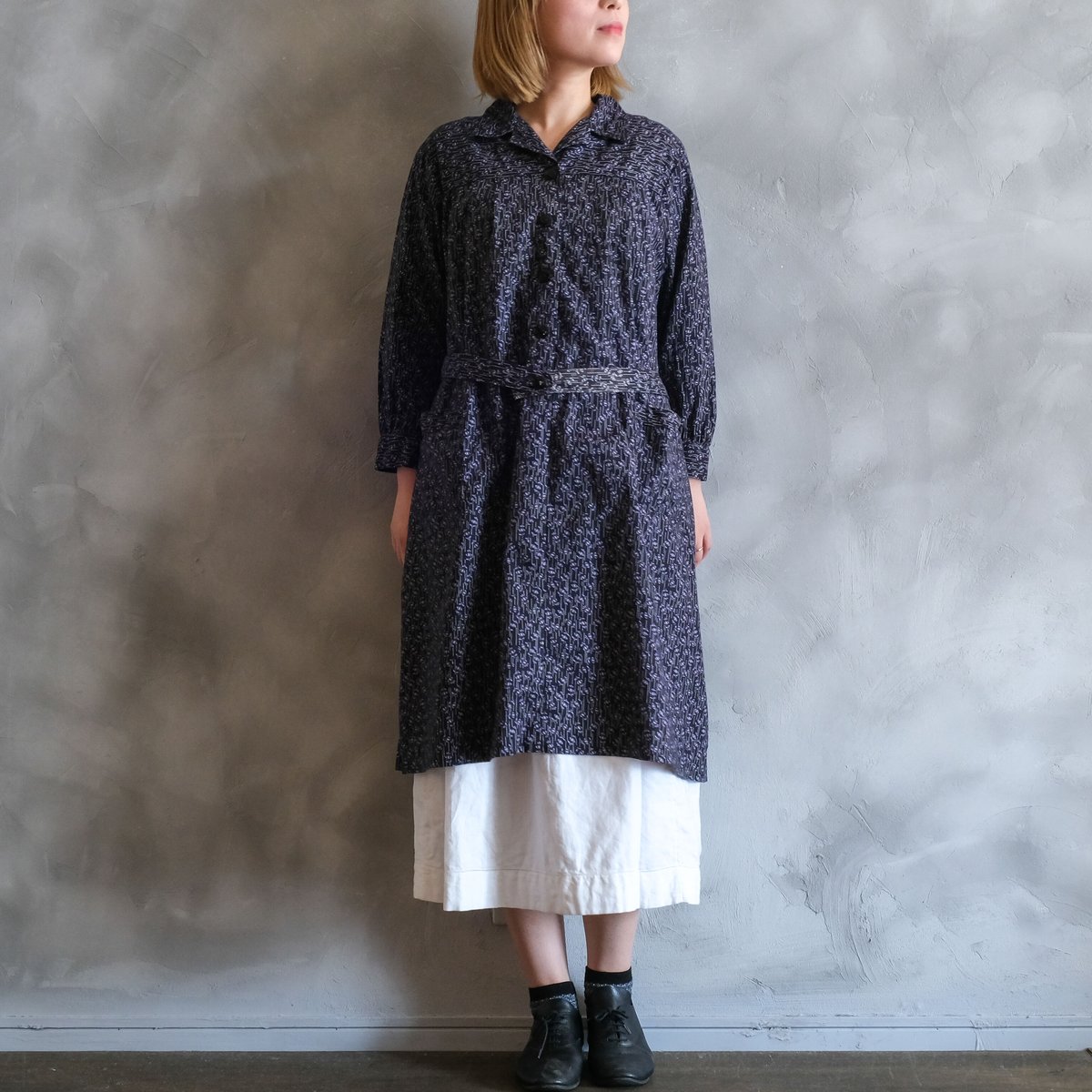 40-50s French Vintage Cotton Work Dress Dead ...