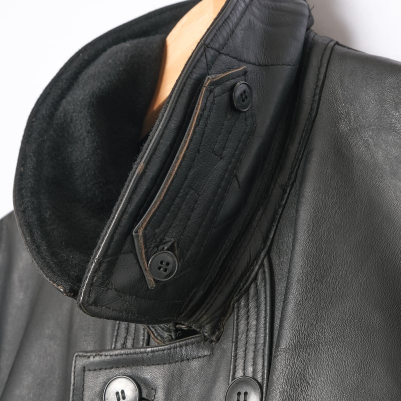 40s-50s France Vintage Leather Jacket Wool Coll 40s-50s France Vintage Leather Jacket Wool Coll